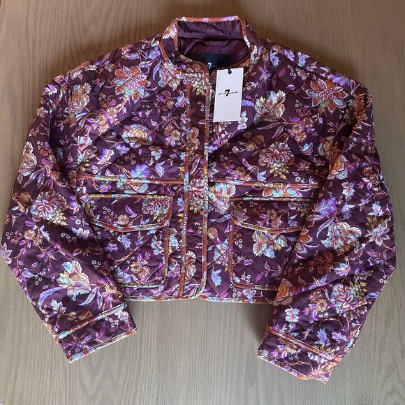 7 for All Mankind Floral Crop Quilted Barn Jacket - Picture 4 of 7